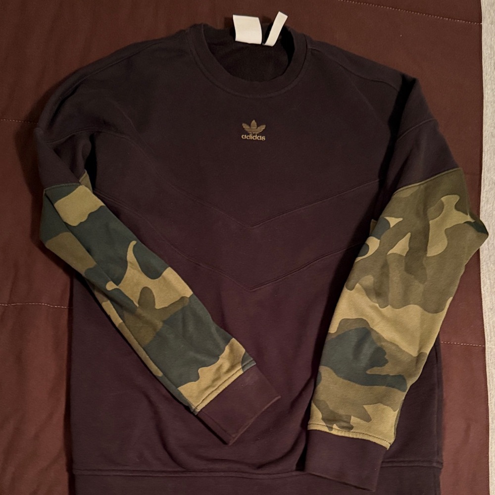 Adidas Men's Crewneck Sweater - Black with Camouflage Sleeves